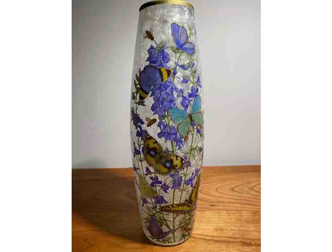 Light-up Glass Lantern Painted with Flowers and Butterflies