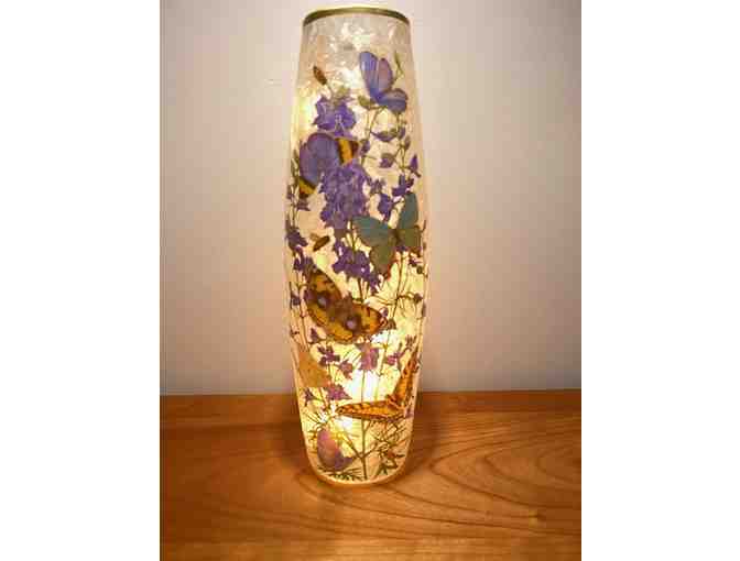 Light-up Glass Lantern Painted with Flowers and Butterflies
