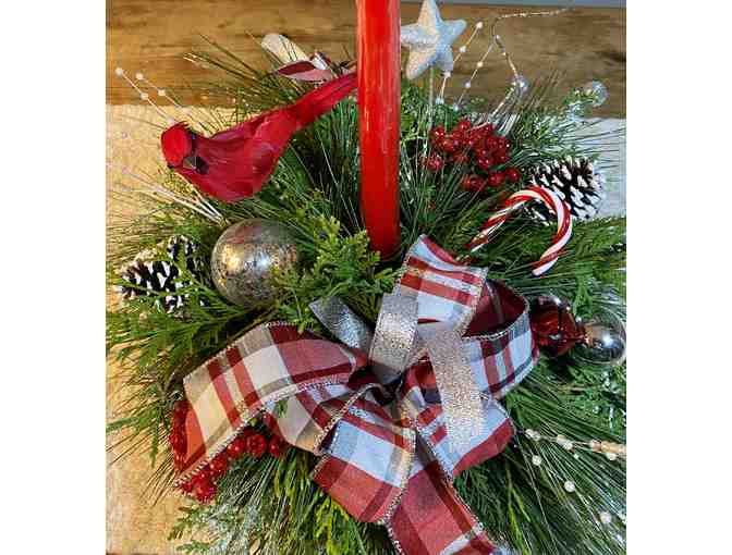 Christmas Fresh Greens Centerpiece with 1 Candle