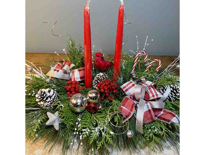 Christmas Fresh Greens Centerpiece with 2 Candles