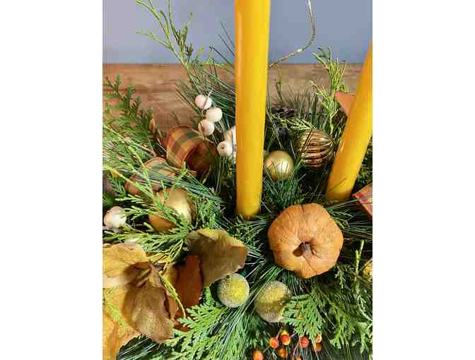 Thanksgiving Fresh Greens Centerpiece with 2 Candles