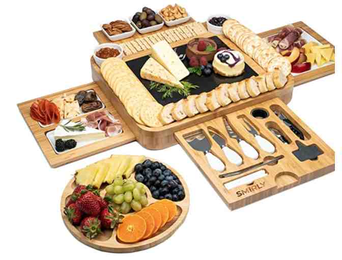 Bamboo Cheese/Charcuterie Board with Knife Set and Accessories