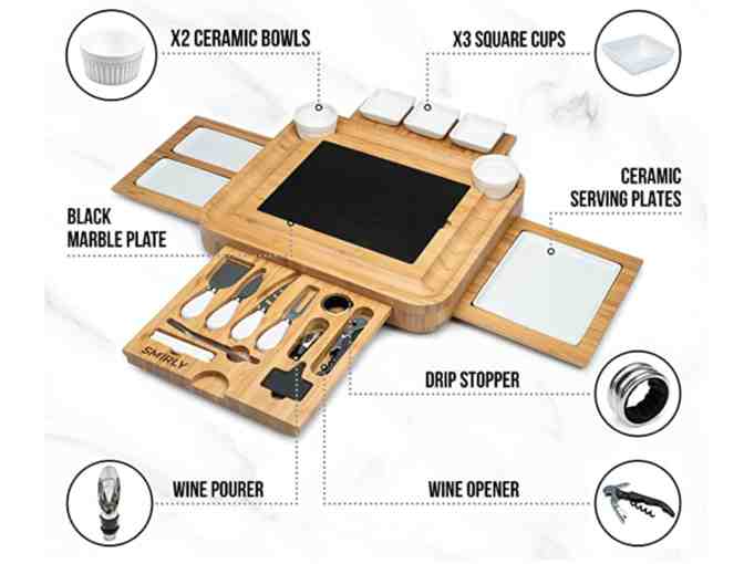Bamboo Cheese/Charcuterie Board with Knife Set and Accessories