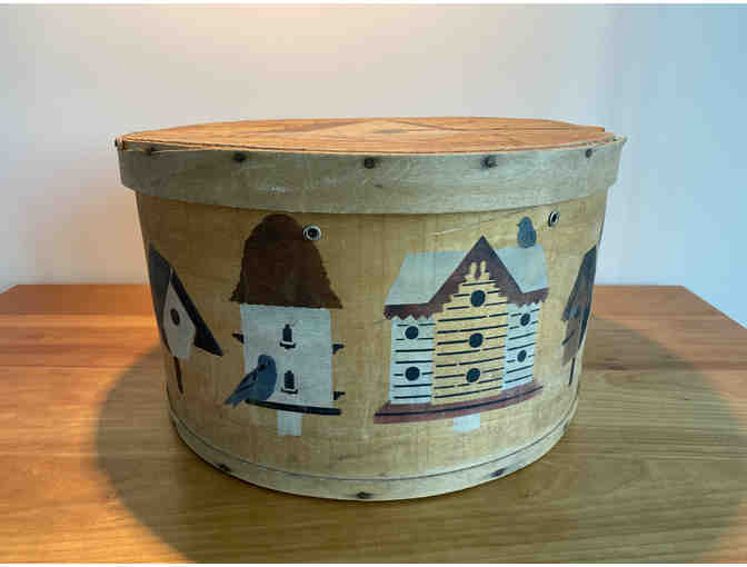 Wooden Box with Birdhouses Painted on It