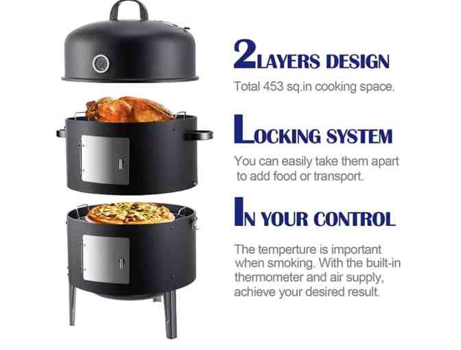 Steel Smoker and Round BBQ Grill Combo