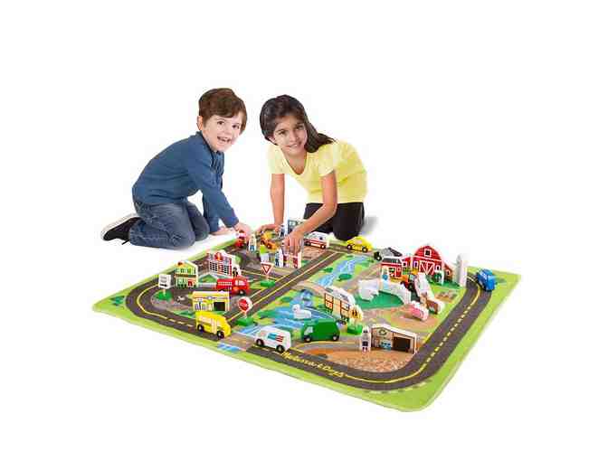 Melissa & Doug - Deluxe Road Rug Playset - Activity Rug w/ Wooden Play Pieces (ages 3+)