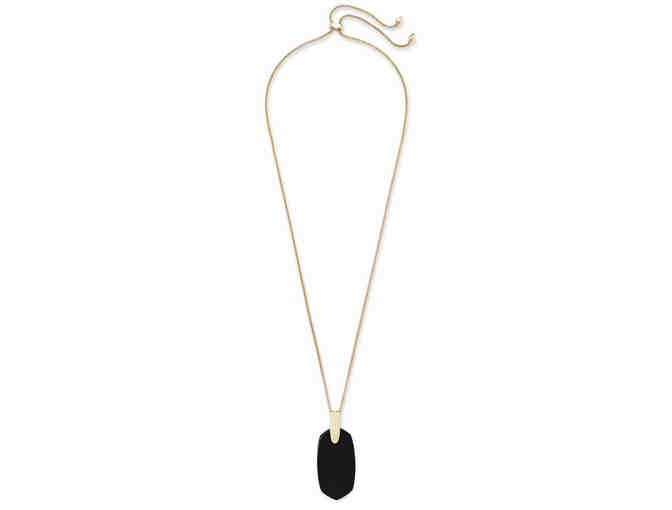 Kendra Scott: Inez Gold Long Pendant Necklace In Black Opaque Glass