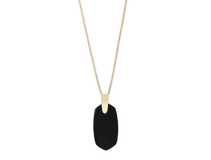 Kendra Scott: Inez Gold Long Pendant Necklace In Black Opaque Glass
