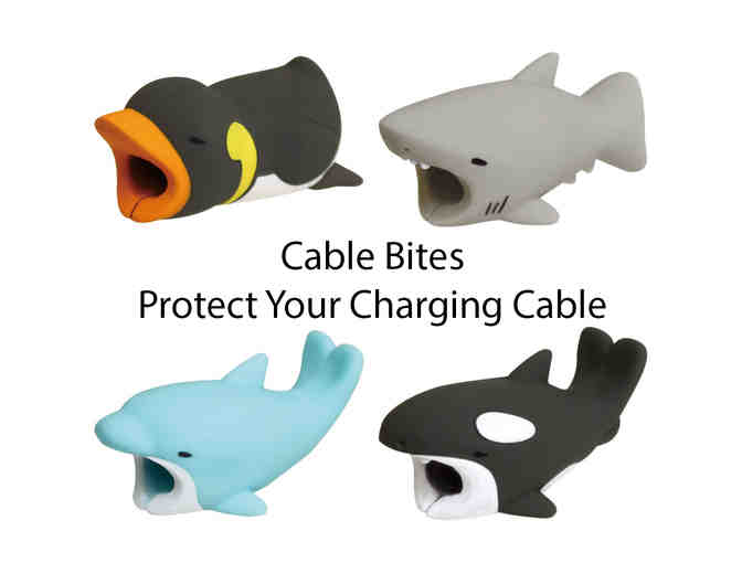 Set of 4 Cable Bites - Cable Accessories (Emperor Penguin, Grey Shark, Dolphin, Orca)