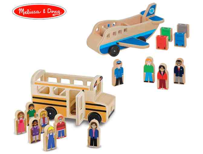 Melissa & Doug - Wooden Airplane & Wooden Classic School Bus