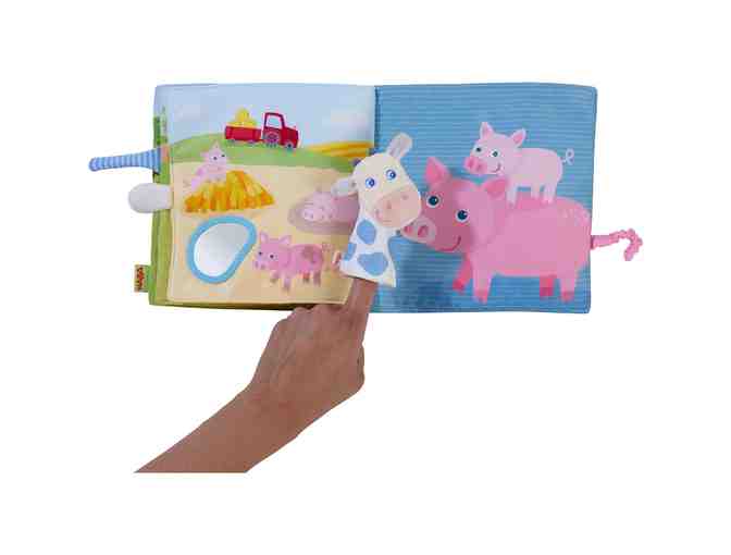 HABA Down on the Farm Fabric Baby Book with Cow Puppet