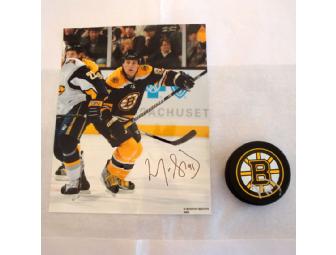 Boston Bruins Autographed Puck and Photo, Marc Savard