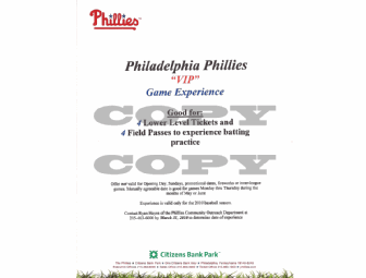 Philadelphia Phillies Batting Practice and Game Tickets