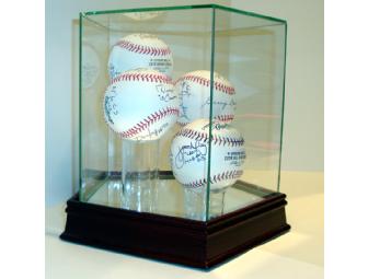 2010 All-Star, WS, NLCS, ALCS Baseballs in Quad Ball Glass Display - Umpire Signed