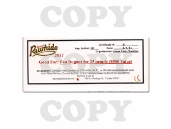 Visalia Rawhide Fan Dugout Suite (up to 25 people)