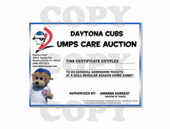 Daytona Cubs General Admission Ticket Block (24 tickets)