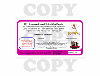 Albuquerque Isotopes Reserved Seats Ticket Block (24 tickets)