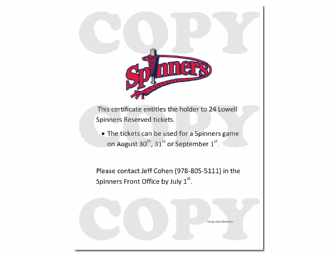 Lowell Spinners Reserved Ticket Block (24 Tickets)