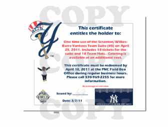Scranton/Wilkes-Barre Yankees Team Suite (18 people)
