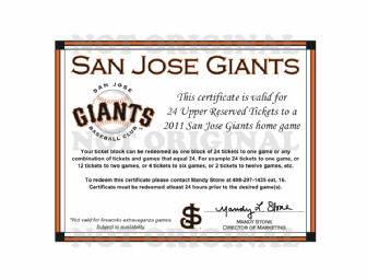 San Jose Giants Reserved Seats Ticket Block (24 tickets)
