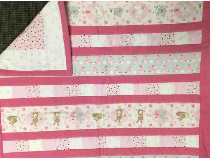 Pink Bunnies and Chicks Flannel Baby Quilt