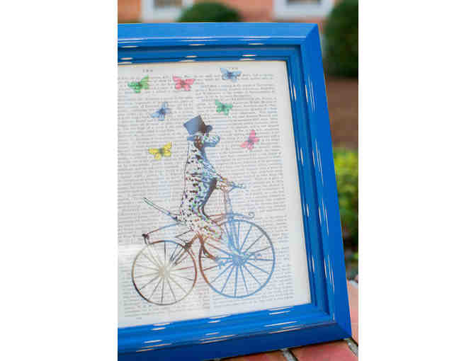 Dog Riding Bicycle Illustration, Framed
