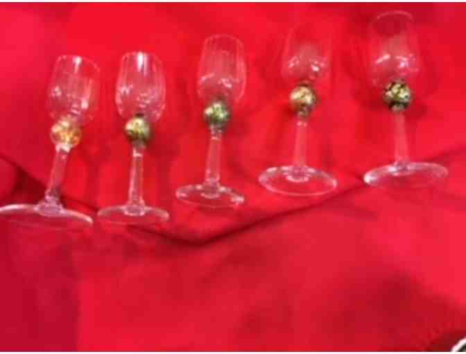 Five Gold Decorated Souffle Cups and Liqueur Glasses