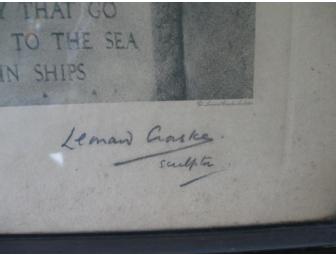 Signed, framed image of Man at the Wheel statue