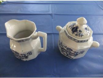 Cream & Sugar Set of Kensington Staffordshire Blue Onion Ironstone in Good Condition