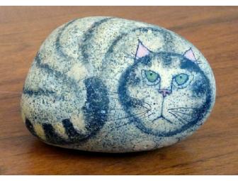 Stone Cat Door Stop with Handled Basket