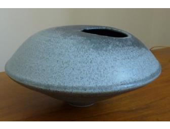 Round, Blue-grey, Covered, Ceramic Vase