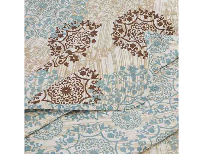 Home Soft Things Marina Bedspread, Queen, Khaki/Blue/Brown