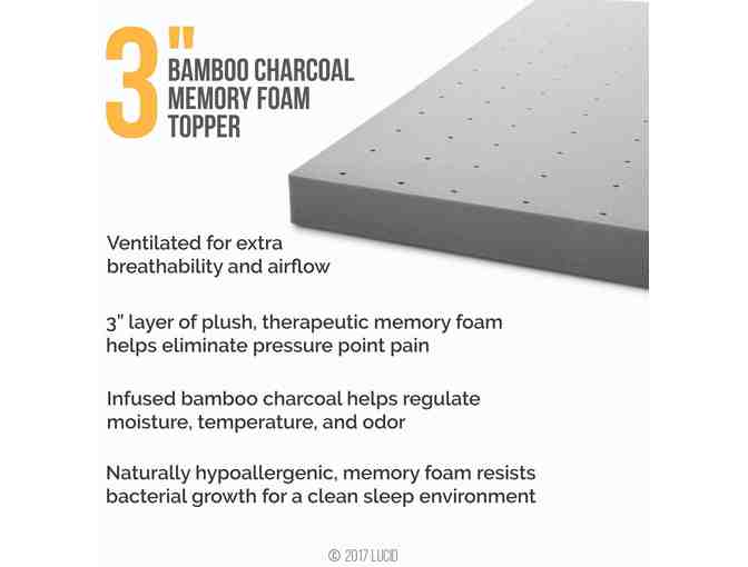 LUCID 3 Inch Bamboo Charcoal Memory Foam Mattress Topper - King