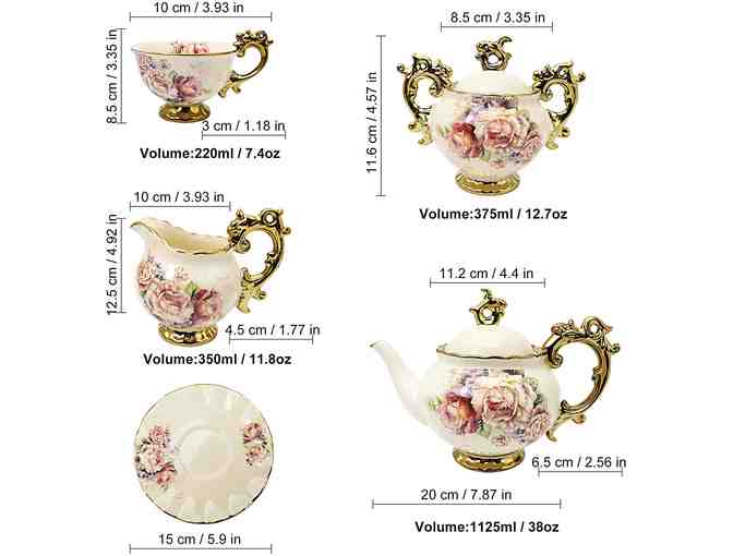 Fanquare 15 Pieces British Porcelain Tea Sets,Flower Vintage China Coffee Set