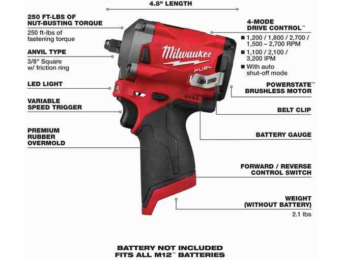 M12 Fuel Stubby 3/8' Impact Wrench (Bare Tool)