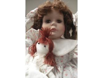 The Amelia Doll on Personal Stand with rag doll