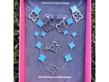 TURQUOISE FLOWERS & BUTTERFLY Necklace & Earrings Set