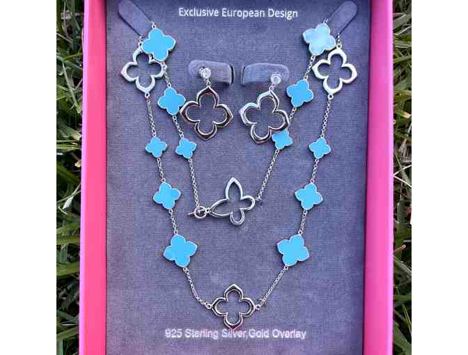 TURQUOISE FLOWERS & BUTTERFLY Necklace & Earrings Set - Photo 1
