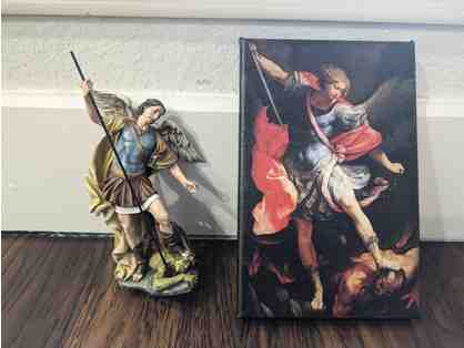 St. Michael the Archangel Gift Package: Statue + Canvas Painting