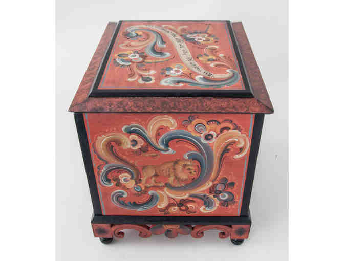 Chest with Telemark Rosemaling featuring Samson and the Lion by Jo Sonja Jansen