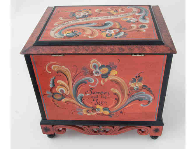 Chest with Telemark Rosemaling featuring Samson and the Lion by Jo Sonja Jansen