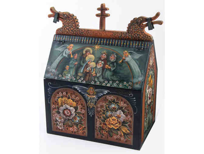 'Valdres Reliquary' Church-Shaped Box with Valdres Rosemaling by JoSonja Jansen