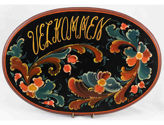 Velkommen Plaque with Telemark Rosemaling by Knut Anderson