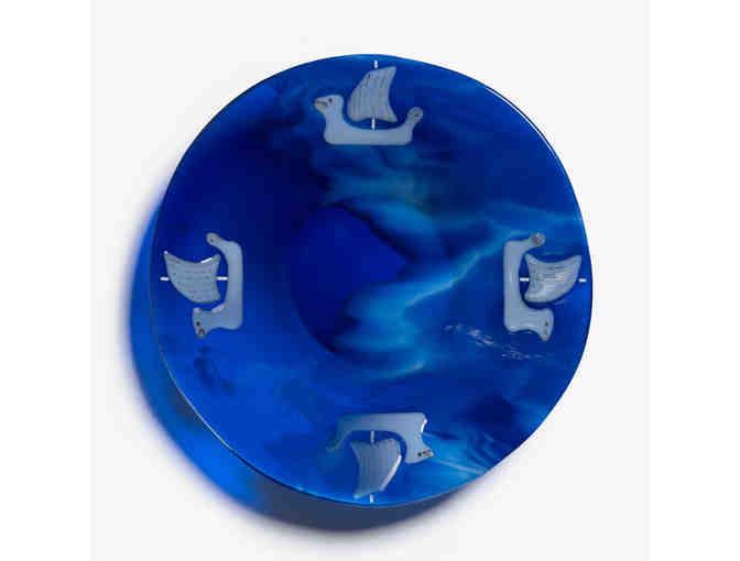 'Norwegians Across the Sea' Glass Bowl by Christine Tuve Burris with Pewter Serving Set