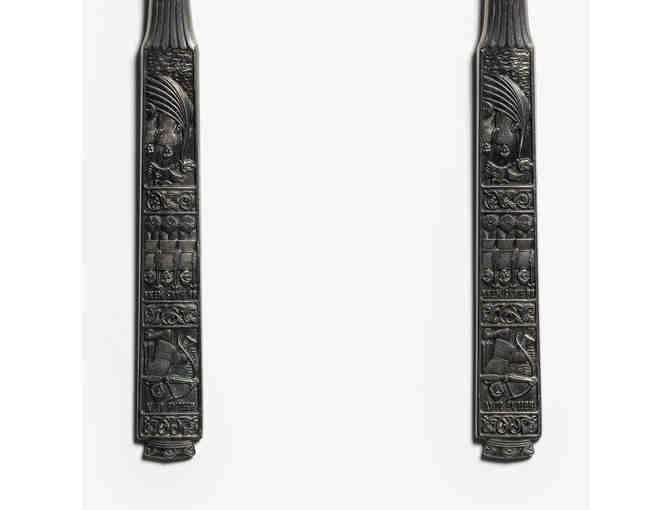 'Norwegians Across the Sea' Glass Bowl by Christine Tuve Burris with Pewter Serving Set