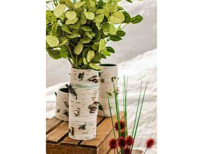 Soul Pine Pottery - 8' Ceramic Birch Vase w/ Stoneware Vermont Ornament and Keychain