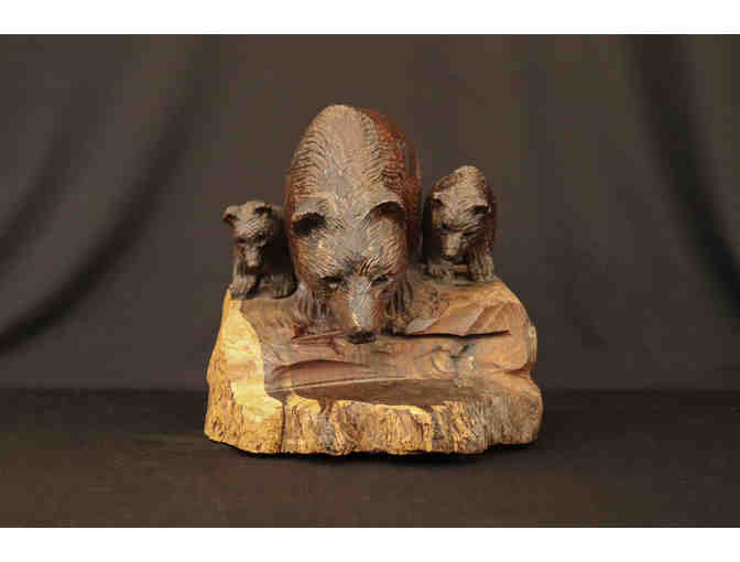 Mid-Century Carved Sculpture of a Mother Bear and her Two Cubs