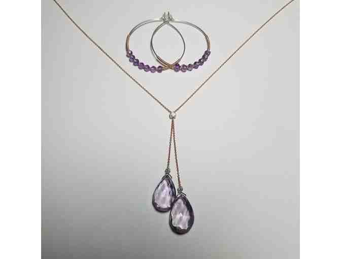 Amethyst, Sterling and Rose Gold-Fill Necklace & Earrings