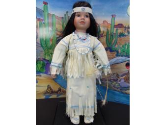 NATIVE AMERICAN DOLL W/BOOK AND BACKDROP