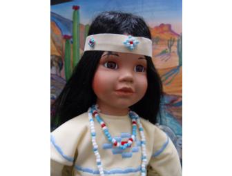 NATIVE AMERICAN DOLL W/BOOK AND BACKDROP